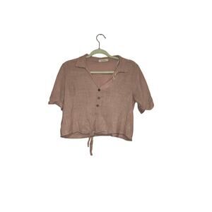 Herinbe tu Dusty Pink Cotton Button Front Tie Waist Cropped Top Size Small